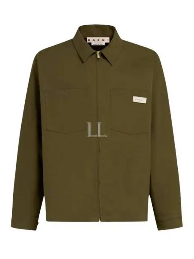 Logo Patch Zip-Up Long Sleeve Shirt Green - MARNI - BALAAN 2