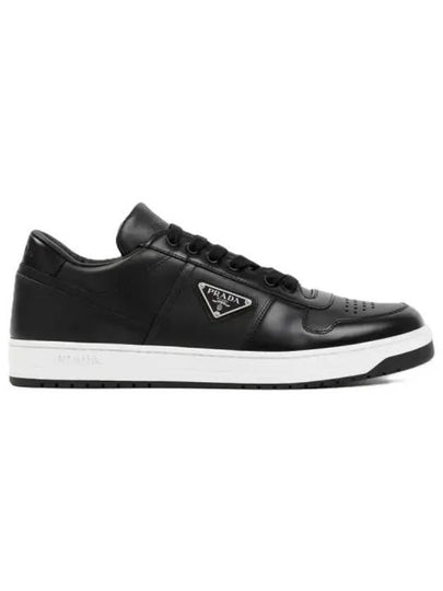 Downtown Triangle Logo Leather Low Top Sneakers Black - PRADA - BALAAN 2