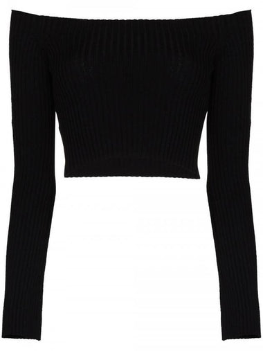 Women's Off Shoulder Crop Long Sleeve Knit Top Black - CHLOE - BALAAN 1