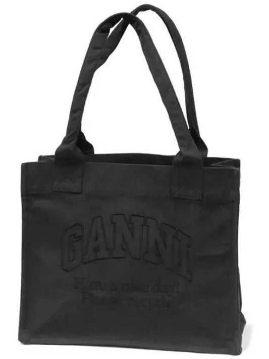 Embroidered Logo Canvas Tote Bag Black - GANNI - BALAAN 2