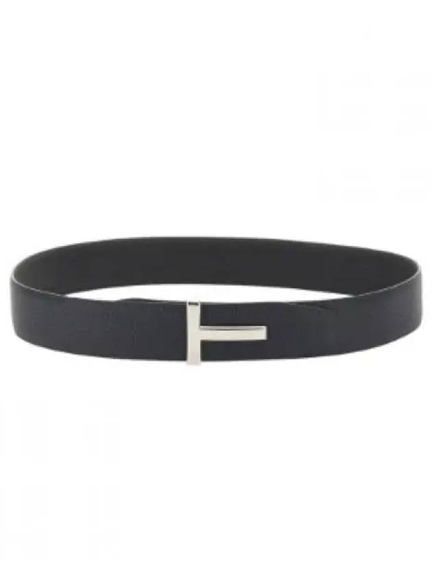 Sliver Soft Grain Leather T Icon Belt Dark Navy Black - TOM FORD - BALAAN 2