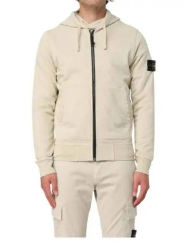 Cotton Fleece Garment Dyed Zip Up Hoodie Cream - STONE ISLAND - BALAAN 2