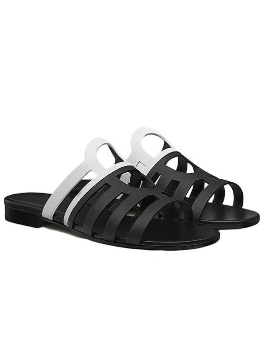 Camellia Sandals Slippers Noir Blanc - HERMES - BALAAN 2