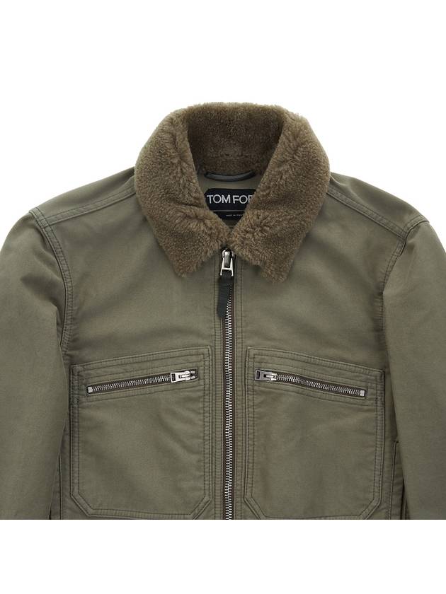 Men's Zipper Pocket Fur Collar Cotton Jacket Khaki - TOM FORD - BALAAN.