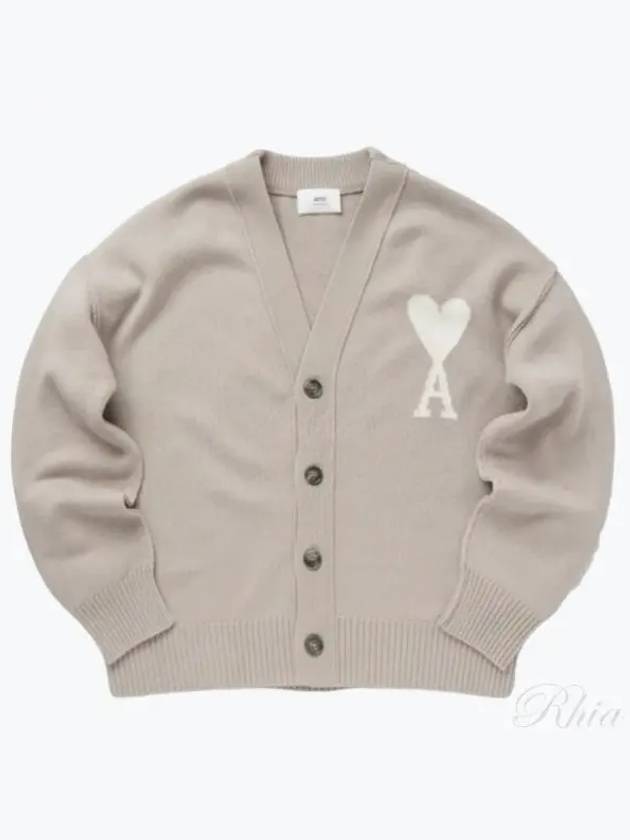 De Coeur Logo Wool Cardigan Light Beige - AMI - BALAAN 2