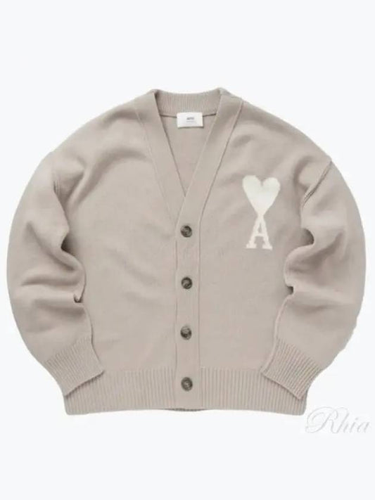 De Coeur Logo Wool Cardigan Light Beige - AMI - BALAAN 2