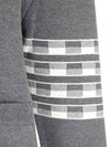 4-Bar V-Neck Hector Jacquard Cotton Cardigan Grey - THOM BROWNE - BALAAN 6