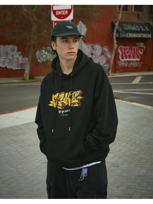 Crack Graffiti Logo Hooded Sweatshirt Black FHT2037 - FLUKE - BALAAN 2