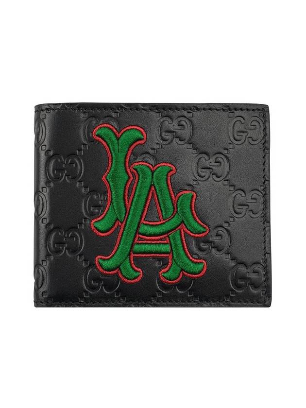 MLB LA Angels Cima Leather Bicycle Wallet Black - GUCCI - BALAAN.