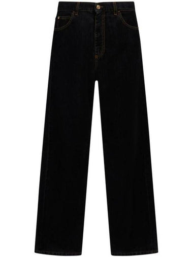 Flocked Denim Straight Jeans Black - MARNI - BALAAN 1