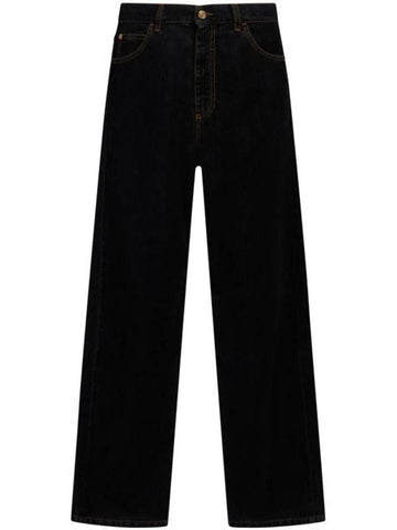 Flocked Denim Straight Jeans Black - MARNI - BALAAN 1