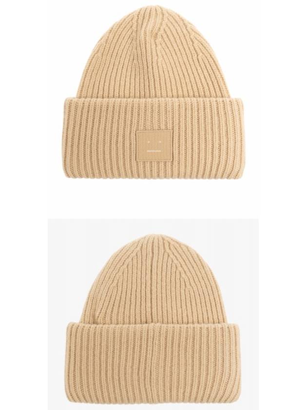 Face Patch Ribbed Wool Beanie Biscuit Beige - ACNE STUDIOS - BALAAN 6