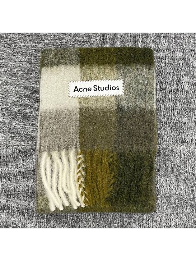 Acne Logo Patch Mohair Check Scarf Muffler Taupe Green Black CA0084 DID - ACNE STUDIOS - BALAAN 2