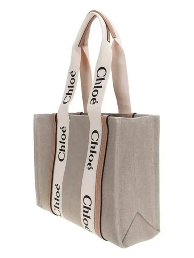 Woody Canvas Medium Tote Bag White Beige - CHLOE - BALAAN 3