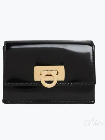 Women's Logo Closure Card Wallet Black - SALVATORE FERRAGAMO - BALAAN 2