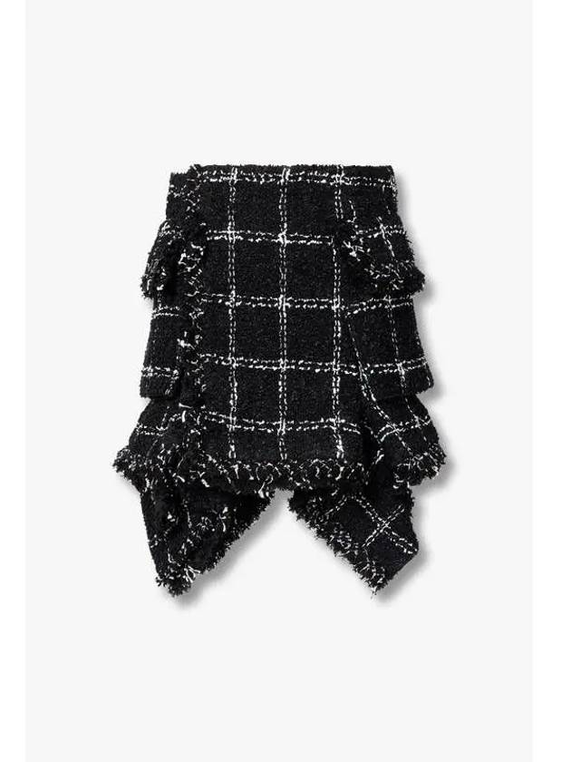 Women s Handkerchief Hem Check Tweed Skirt Black - SACAI - BALAAN 1