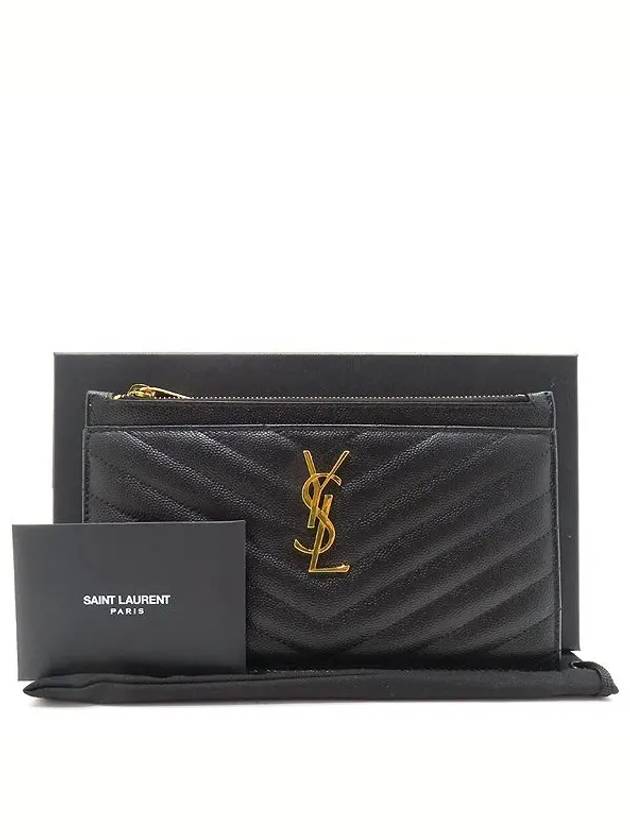 636312 Black Textured Quilted Gold Logo Monogram Bill Clutch - SAINT LAURENT - BALAAN 1