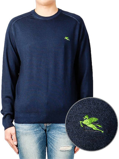 Men's Embroidery Logo Knit Top Navy - ETRO - BALAAN 2