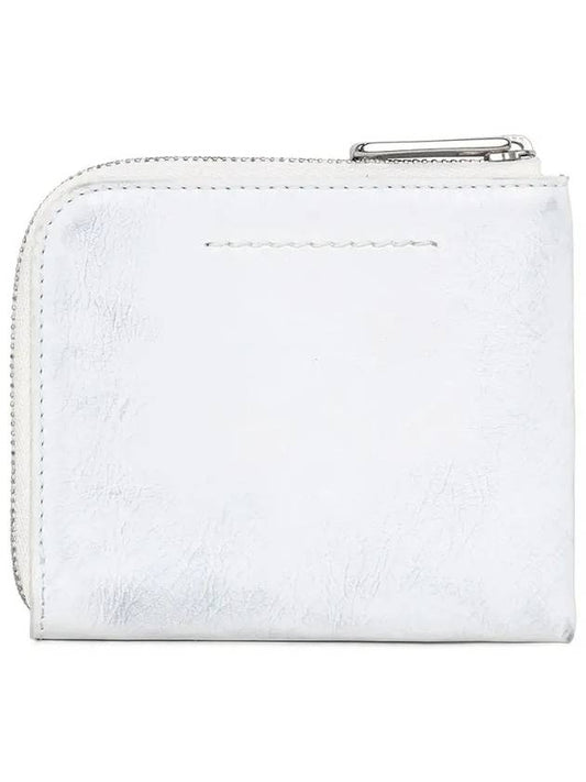 MM6 Logo Leather Zipper Half Wallet Off White - MAISON MARGIELA - BALAAN 2