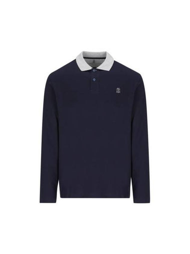 Embroidery Logo Long Sleeve Polo Shirt Navy - BRUNELLO CUCINELLI - BALAAN 1