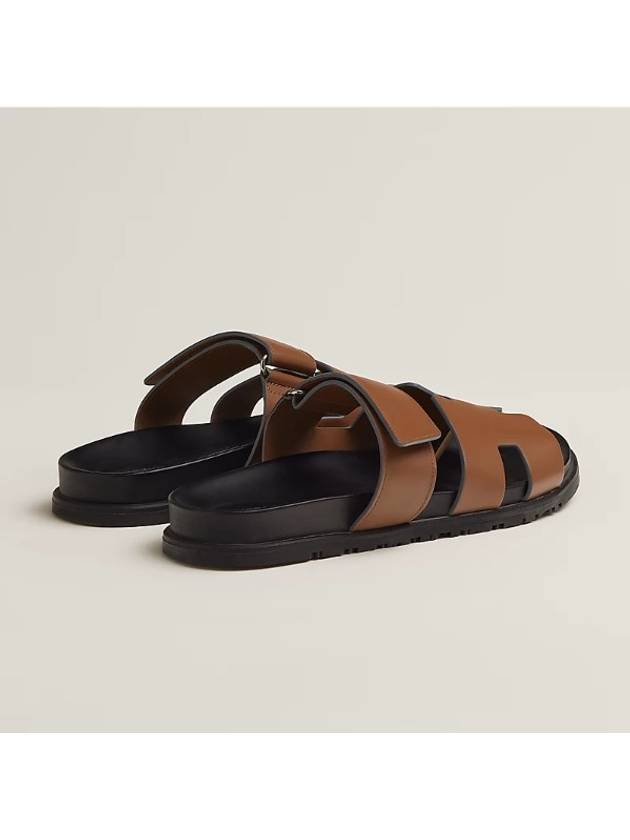 Chypre H Logo Calfskin Sandals Brown - HERMES - BALAAN 4