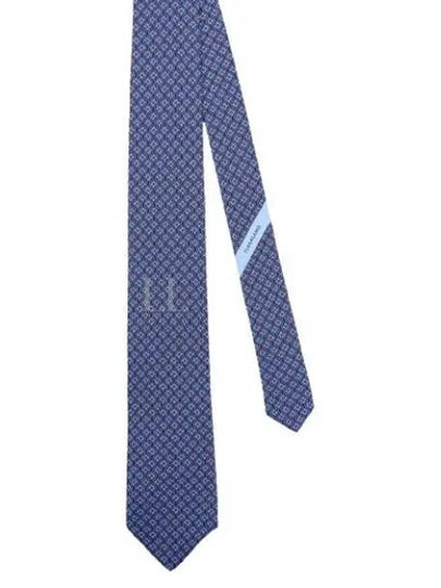 Tetris Print Silk  Tie Navy Blue - SALVATORE FERRAGAMO - BALAAN 2