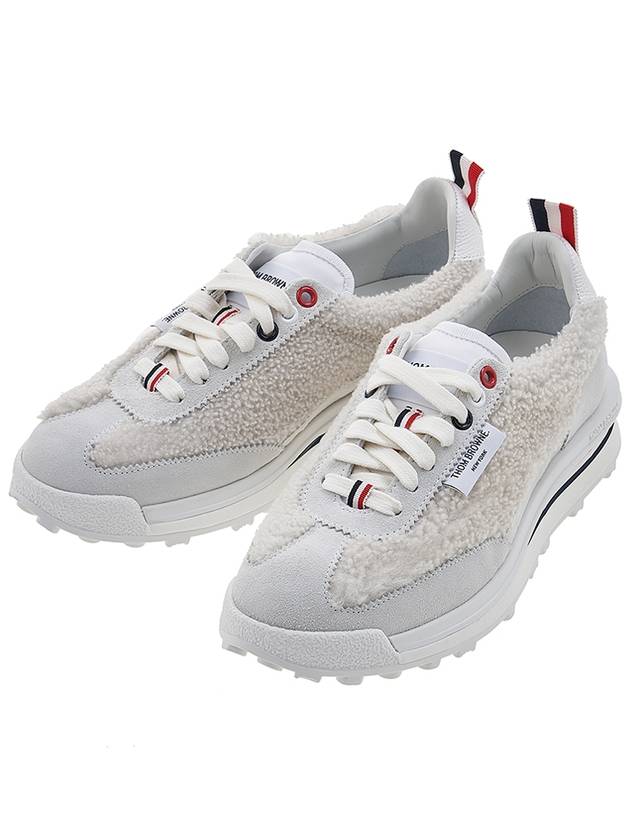 Tech Runner Shearling Suede Low Top Sneakers White - THOM BROWNE - BALAAN 2