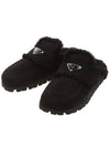 Women's Triangle Logo Shearling Lining Slippers Black - PRADA - BALAAN 2