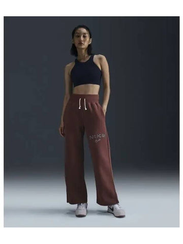 Sportswear Phoenix Fleece High Waist Logo Wide Pants Light Orewood Brown - NIKE - BALAAN 1