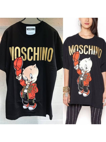 Women's Porky Pig embroidery patch shortsleeved tshirt A07791040 15 - MOSCHINO - BALAAN 1