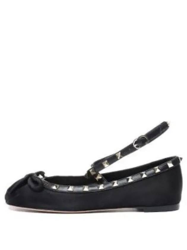 Rockstud Satin Ballerina Black - VALENTINO - BALAAN 1