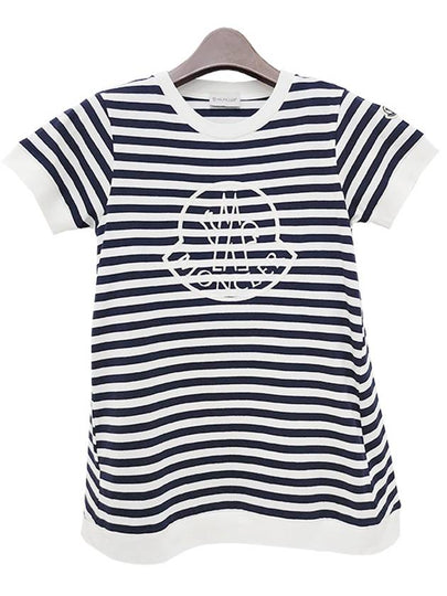 Kids Logo Embroidered Striped Short Sleeve T Shirt 12Y 14Y Blue White 8C00009 89AGB F07 - MONCLER - BALAAN 2