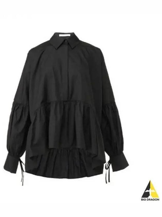 Ruffle Long Sleeve Shirt Black EDI0005 - CECILIE BAHNSEN - BALAAN 1