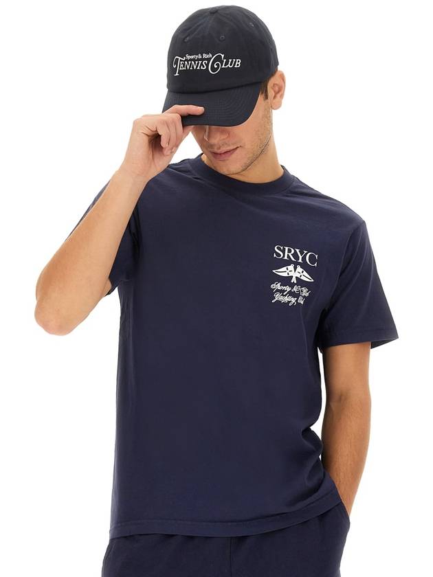 Logo Print Cotton Short Sleeve T-Shirt Navy - SPORTY & RICH - BALAAN 6