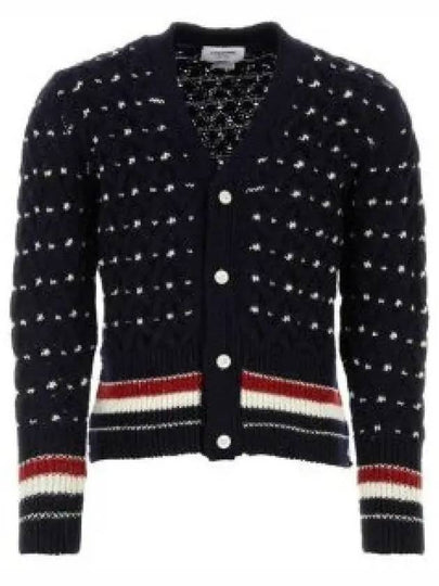 Donegal Cable Classic Wool Cardigan Navy - THOM BROWNE - BALAAN 2