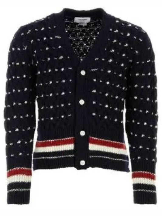 V neck wool blend cardigan navy - THOM BROWNE - BALAAN 2