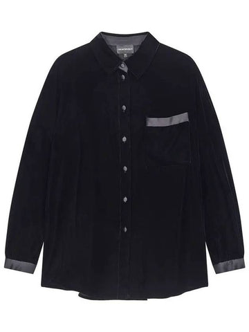 Women s Velor Button Up Blouse Black - EMPORIO ARMANI - BALAAN 1