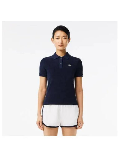 Women s slim fit toweling polo shirt navy - LACOSTE - BALAAN 1