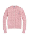 Women's Embroidered Logo Pony Cable Cardigan Pink - POLO RALPH LAUREN - BALAAN 2