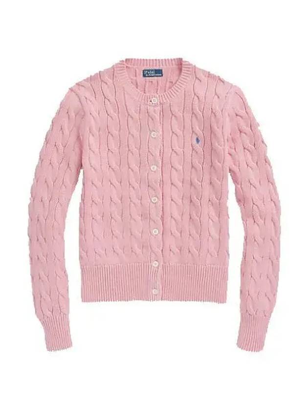 Women's Embroidered Logo Pony Cable Cardigan Pink - POLO RALPH LAUREN - BALAAN 2