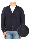 Heart Logo V Neck Cashmere Cardigan Navy - AMI - BALAAN 2