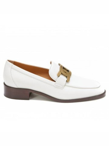 Women's Gold Logo Chain Leather Loafers White - TOD'S - BALAAN.