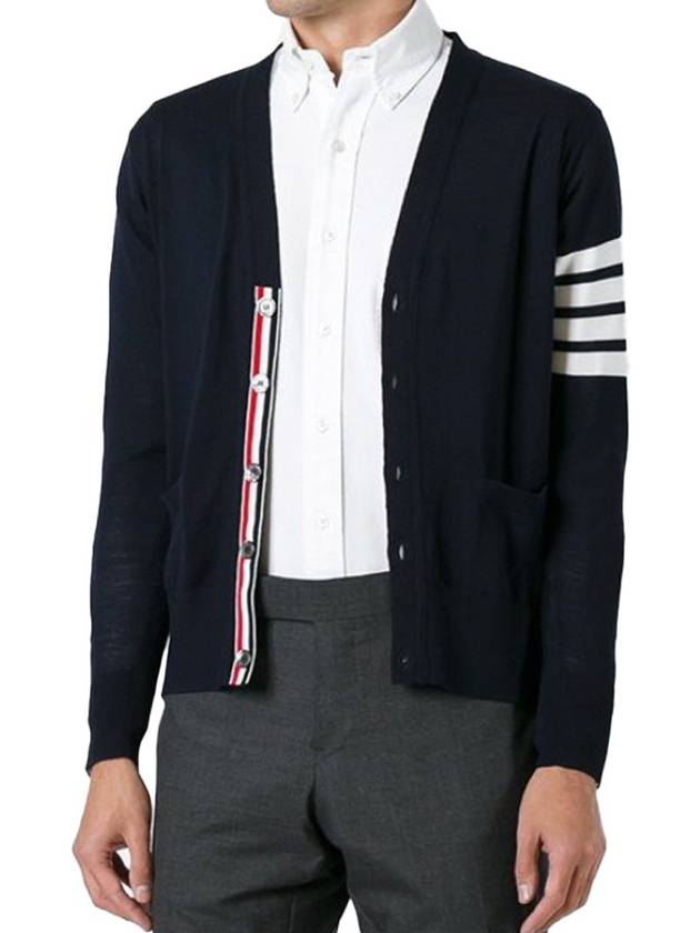 Men's Sustainable Classic Diagonal Wool Cardigan Navy - THOM BROWNE - BALAAN 3