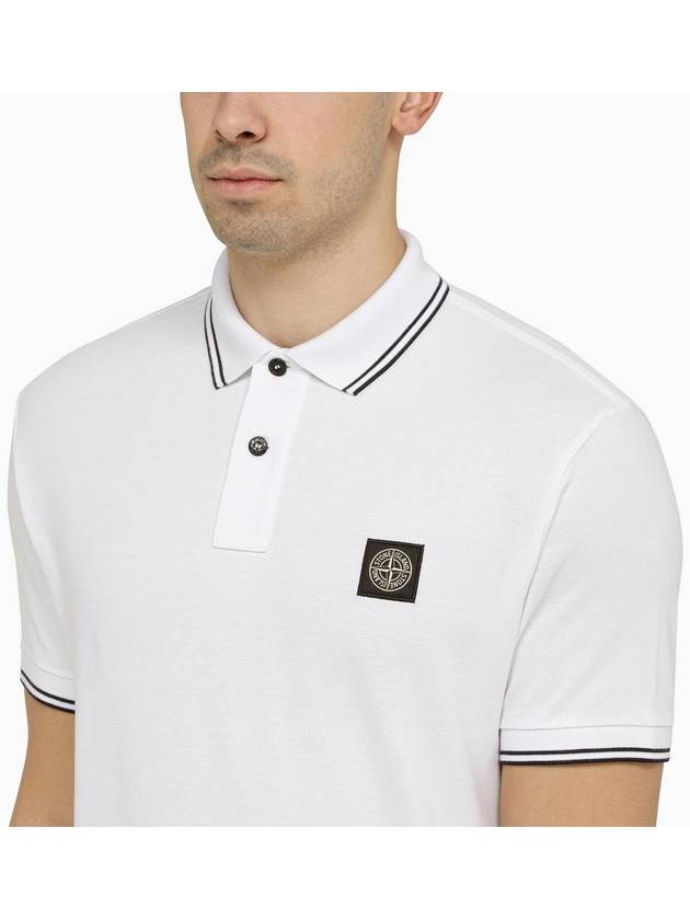 Stretch Cotton Pique Short Sleeve Polo Shirt White - STONE ISLAND - BALAAN 5