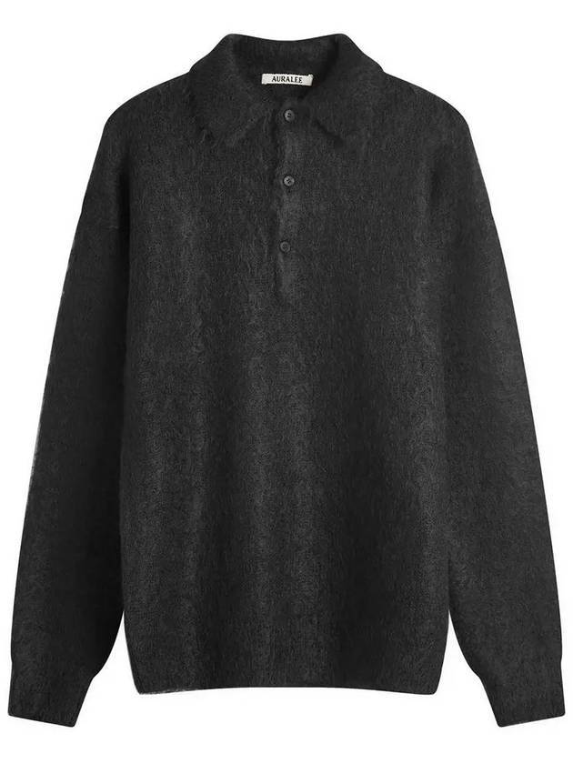 Brushed Super Kid Mohair Knit Polo Shirt Ink Black - AURALEE - BALAAN 1