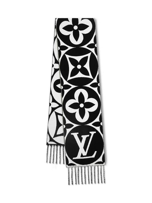 LV Medallion Monogram Wool Muffler Black - LOUIS VUITTON - BALAAN 1