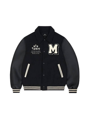 Wool Collar Varsity Jacket Black - MOO - BALAAN 1