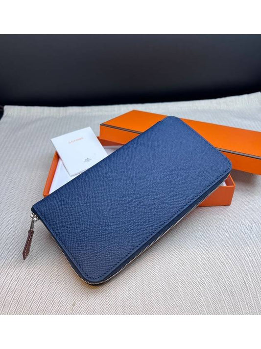 Silk Long Wallet Bleu de Presse Blue Navy Berthe Fizz H084700CKAA - HERMES - BALAAN 1