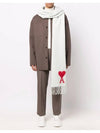 Heart Logo Oversized Wool Fringe Scarf Off White - AMI - BALAAN 4