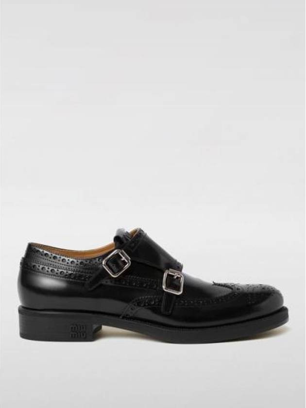 Brogue Leather Monk Strap Black - MIU MIU - BALAAN 2